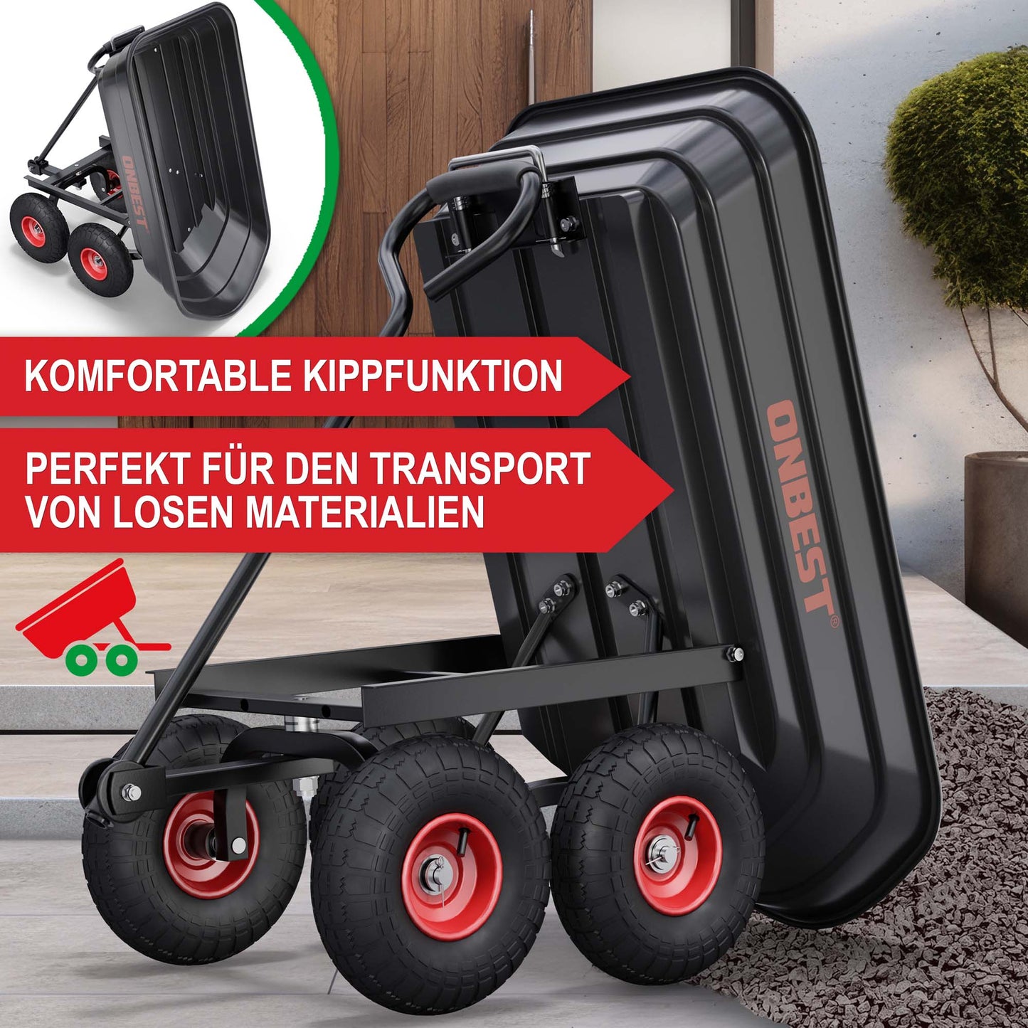 Gartenwagen mit Kippfunktion Transportwagen Hand Transport Geräte Wagen