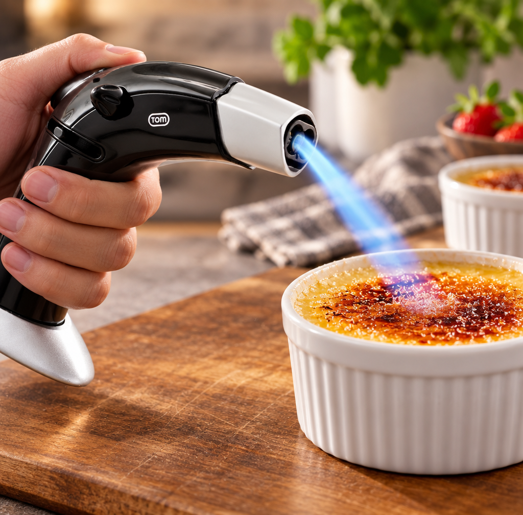 Flambierbrenner Schwarz Set mit Doppel Jetflame und 5 x Butangas Kartuschen