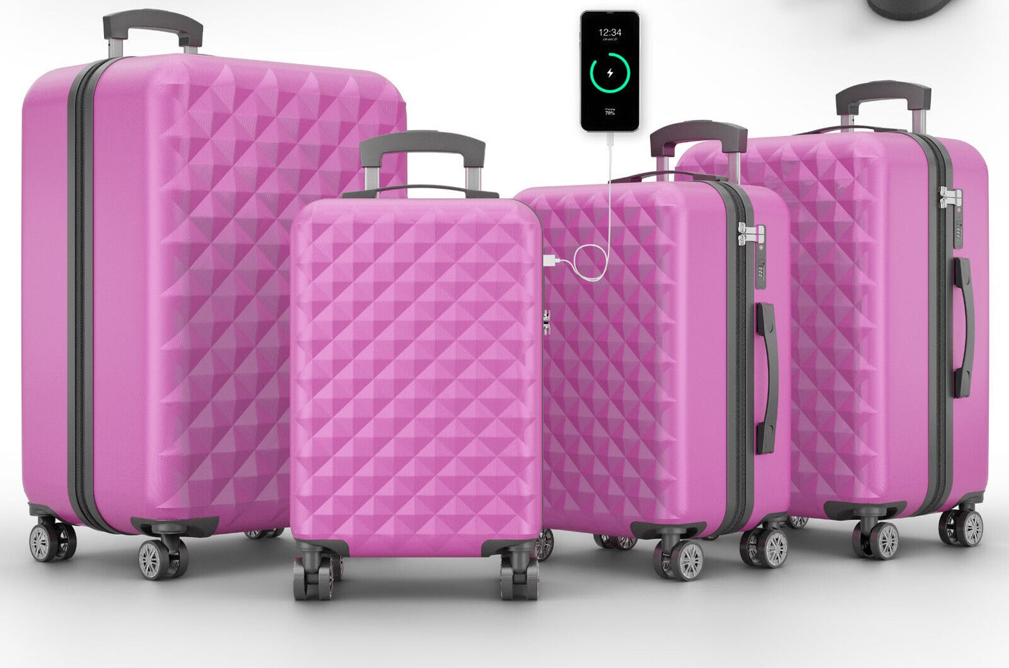 Hartschalenkoffer Kofferset Reisetrolley Hand Koffer 4-teiliges Kofferset PINK